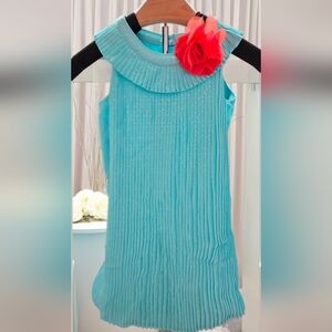 552. American Girl Pleats & Petals Aqua Pleated Dress - Girls Size 5